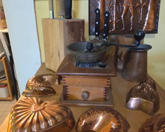 Coffee Mill/Grinder Hand-Crank Style, Cast Iron and Wood, Dovetail Seams, $40