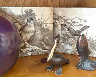 Pair of Bird Engraved Ceramic Art Tiles with Wildlife Illustrations, $25–$75