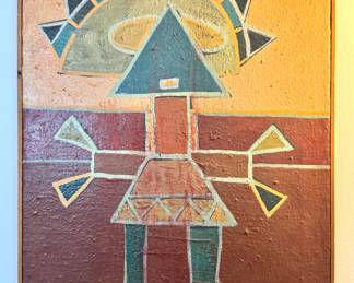 Southwestern Folk Art Geometric Figure Painting on Board, $300