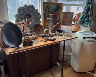 Wood Console Table with Wrought Iron Base Sofa Table Entry Hall Table, $250