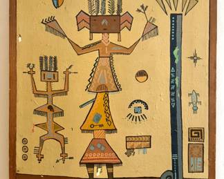 Southwestern Tribal Folk Art Painting on Panel, $350
