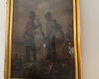 Hunting Scene Framed Sporting Art Print in Gilt Wood Frame, $150