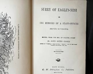 SURRY OF EAGLE'S-NEST OR THE MEMOIRS OF A STAFF-OFFICER SERVING IN VIRGINIA BY JOHN ESTEN COOKE 1897 $50