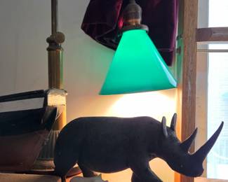 Brass Banker's Lamp with Green Shade and Adjustable Arm $125