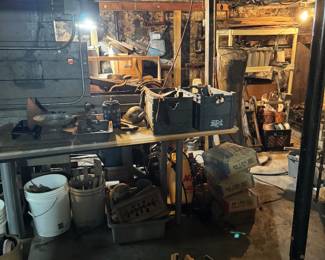 Vintage Utility Room with Washer, Cleaning Supplies & Household Workshop Storage