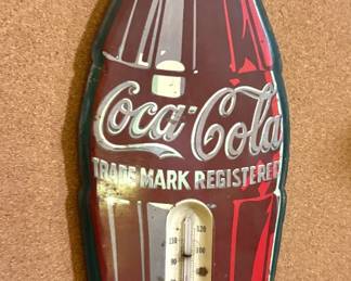 Coca-Cola Bottle Thermometer Tin Advertising Sign, $125