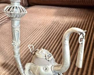 Elephant Form Hookah Pipe Cast Metal Decorative Tobacco Water Pipe Sculpture, $125