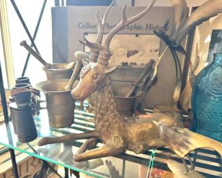 Reclining Deer Stag Sculpture Lodge Cabin Decor, $65
