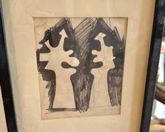 Abstract Figurative Charcoal Drawing Modernist Expressionist Art Study, $65