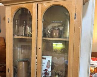 Primitive Pine Hanging Cupboard Glass Front Display Cabinet Wall Cabinet, $250