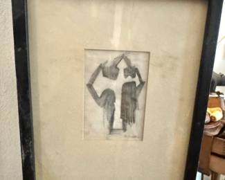 Abstract Figurative Charcoal Drawing Modernist Expressionist Art Study, $65