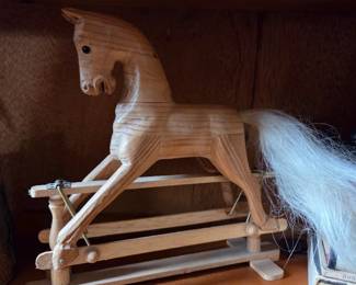 Authentic Molds Model Handcrafted Wooden Glider Rocking Horse with Full White Tail, $50