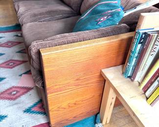 Sleeper Sofa with Oak Frame and Brown Corduroy Upholstery, $400