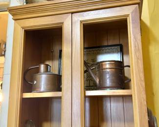 Oak Wall Hanging Curio Cabinet with Doors Farmhouse Display Case, $100