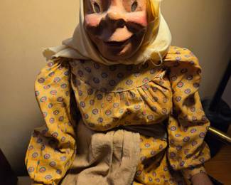 Folk Art Wooden Doll with Hand Painted Face, Articulated Joints and Cloth Costume $150