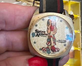 1970s Dirty Time Company Swiss Made Spiro Agnew Wristwatch, $50