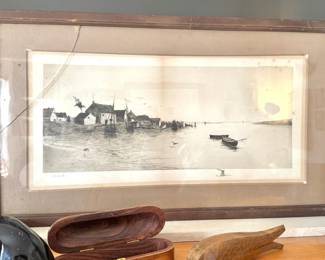 Coastal Harbor Etching - Signed, $150