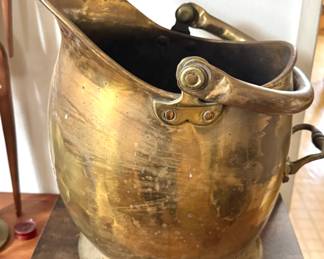 Antique Brass Coal Hod Fireplace Scuttle Bucket with Swing Handle, $75