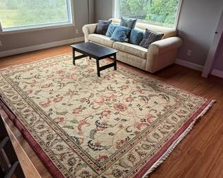 Sofa, Pillows, Coffee Table, Oriental Rug