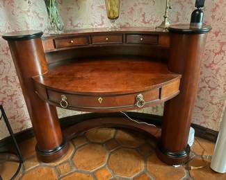 Vintage Biedermeier-Style Mahogany Demi-Luce Console Table with Column Supports