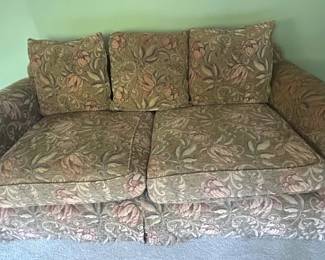 Vintage Brocade Tapestry Fabric Loveseat with Plush Cushions, excellent condition