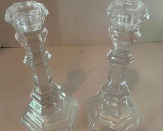 Pair of Vintage Tiffany 8.5” Signed Crystal Candlesticks