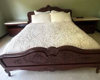 Vintage Custom-Made Solid Wood King Size Bed Frame in an Ornate French Provincial tradition