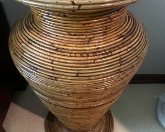 Vintage Italian Pencil Reed Rattan Floor Vase in Gabriella Crespi-Style