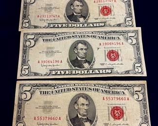 Collection of red seal and silver certificates, including star notes