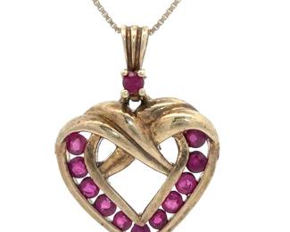 Vintage Natural Ruby Ribbon Scalloped Love Knot Heart Pendant