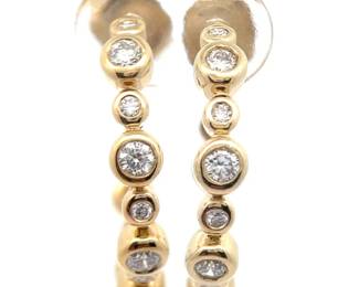 Contemporary 0.50 Carat Diamond Bezel Bubble C-Hoop Earrings