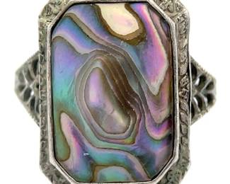 Vintage Natural Abalone Shell Inlay Octagon Ring 