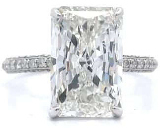 Stunning 7 Carat Diamond Radiant Cut Pave Ring in 14k White Gold