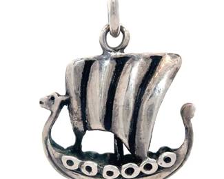 Sterling Silver Viking Ship Pendant Charm