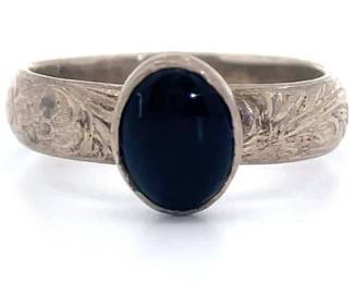Vintage Natural Onyx Ring with Engraved Detail