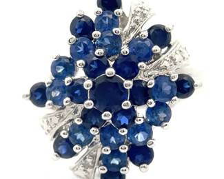 Vintage Large Multi-Hue Blue Sapphire Cluster Corsage Ring
