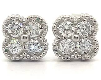 0.50 Carat Diamond Flower Four-Leaf Clover Cluster Milgrain Stud Earrings