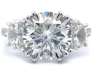 5.75 Carat Diamond Three-Stone Pavé Cathedral Trellis Ring in 14k White Gold