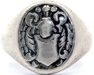 Vintage Sterling Silver Crest Signet Ring 