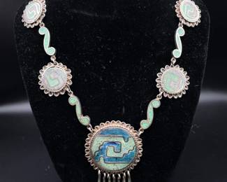 Vintage Taxco Mexico Turquoise Southwestern Statement Fringe Necklace