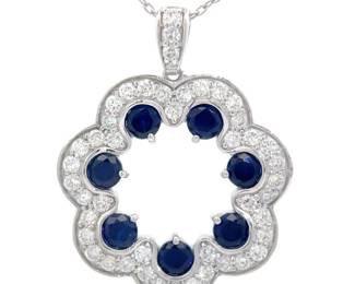 1.35 Carat Diamond & Blue Sapphire Halo Wreath Cluster Pendant