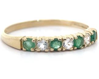 Alternating Natural Emerald & Natural Diamond Ring in Yellow Gold