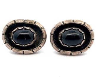 Vintage Natural Onyx Oval Stud Earrings