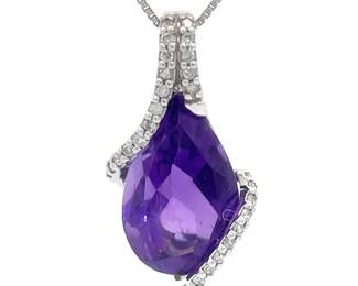 NEW! Natural Amethyst & Diamond Infinity Pendant in White Gold