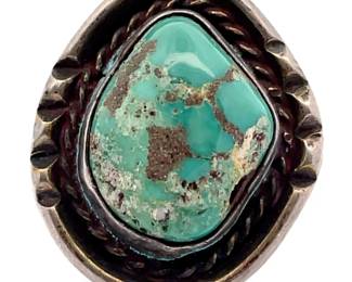 Vintage Navajo Turquoise Statement Twisted Rope Bezel Ring