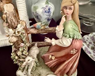Vintage Italian Hand-Painted Figurine "Nel Bosco" (In the Forest) by Sculptor Tiziano Gali
