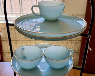 Vintage Fire King Blue Luncheon Snack Set