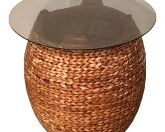 173 - Wicker Side Table w/ glass top - 21 x 19