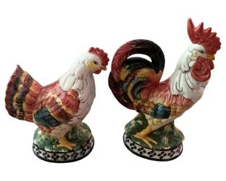 155 - 2 Ceramic Roosters - 12" tall