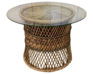 357 - Wicker Side Table w/ glass top - 19 x 15